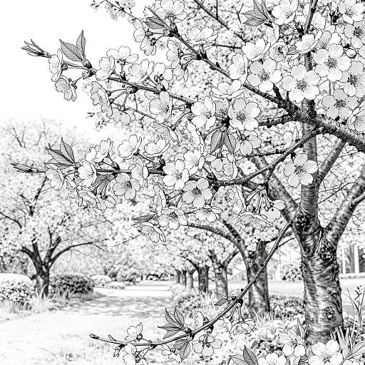Realistic Cherry Blossom Garden Coloring