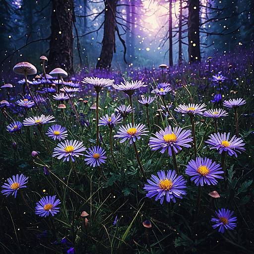 Magical Fantasy Meadow with Glowing Mushrooms