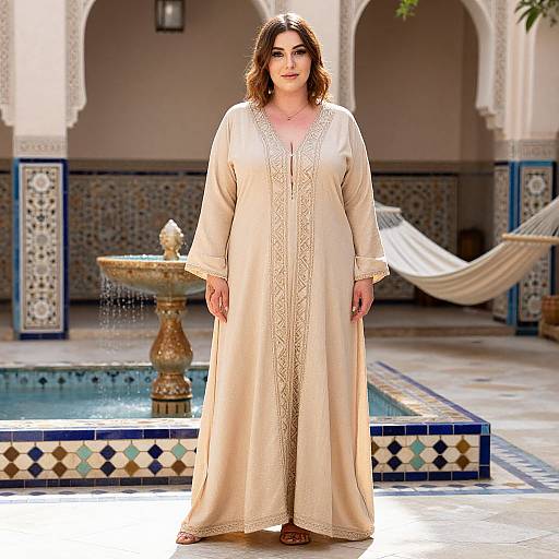 Serene Plus Size Woman in Moroccan Courtyard