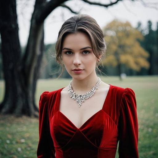 Girl in Red Dress with Jewelry Outdoors