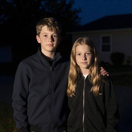 Night Portrait of Boy and Girl Illuminated
