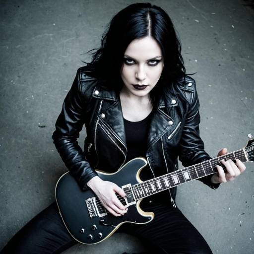 Female Rock Guitarist in Black Leather Jacket