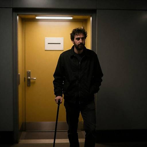 Bearded Man at Dim Subway Entrance