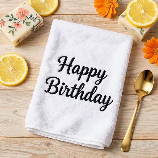 Happy Birthday Hand Towel with Decorative Elements