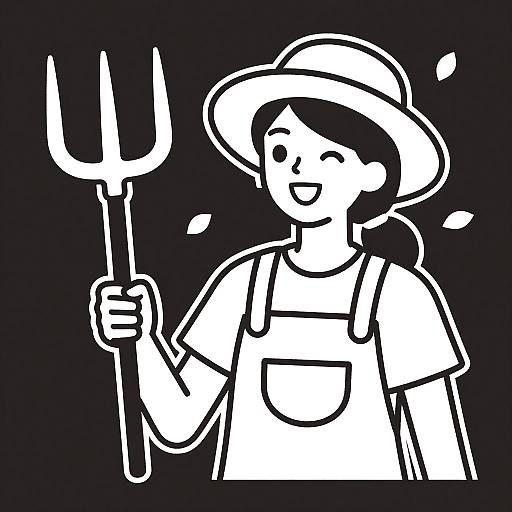 Cheerful Florist Woman Line Art