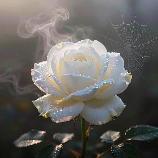 Hyperrealistic Dewy White Rose Glow