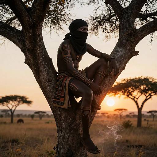 African Ninja in Mystical Savannah Sunset