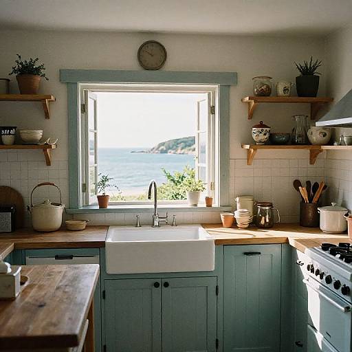 Coastal French Country Kitchen View