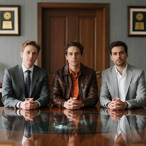 Three Men at a Dark Wooden Table