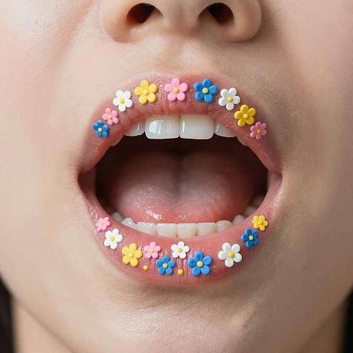 Open Mouth with Colorful Floral Lip Art