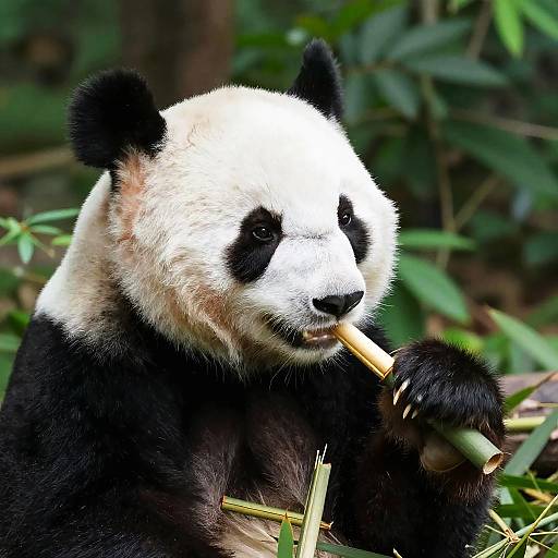 Real Panda Eating Bamboo Close-Up