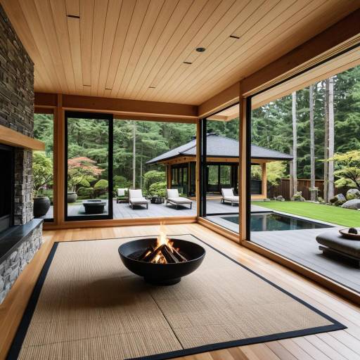 Modern Japanese House with Fireplace and Pool