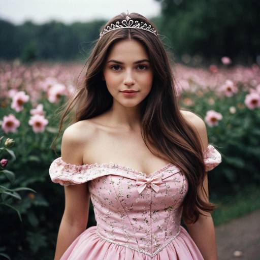 Young Woman in Pink Princess Dress Outdoors