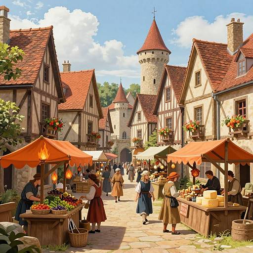 Vibrant Medieval Marketplace Scene