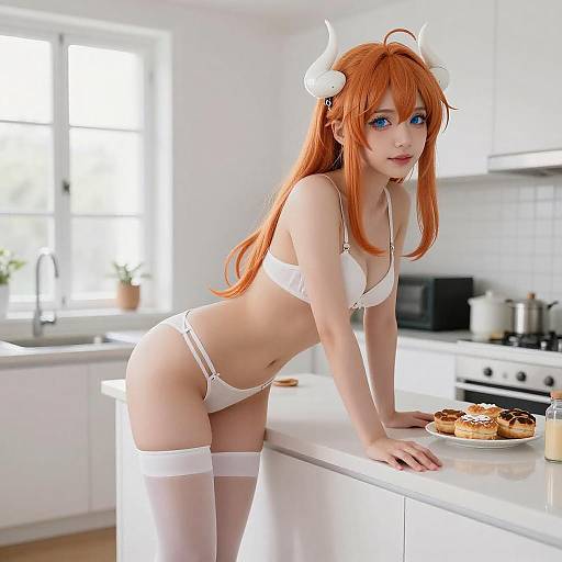 Anime Woman in Bright Kitchen