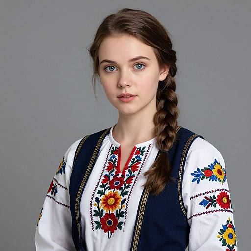 Portrait of Woman in Traditional Embroidered Blouse