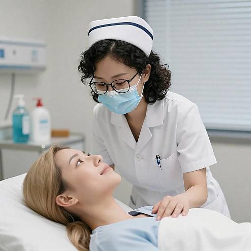 Caring Nurse Assisting Patient in Bed