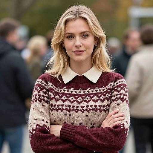 Blonde Woman in Patterned Sweater