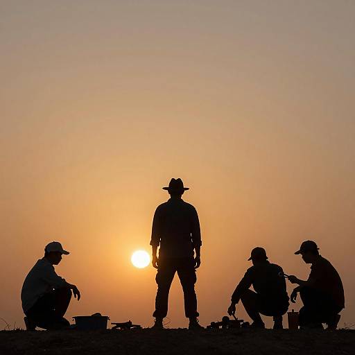 Silhouetted Figures Against Vibrant Sunset