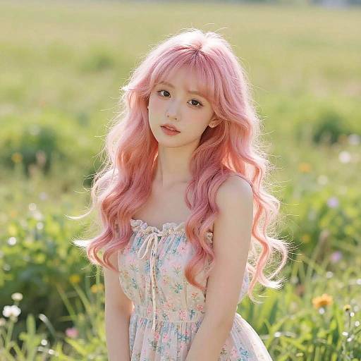 Whimsical Pastel Pink Hair Girl
