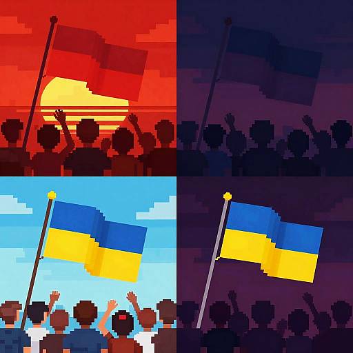 Pixel Art Crowds and Flags Collage