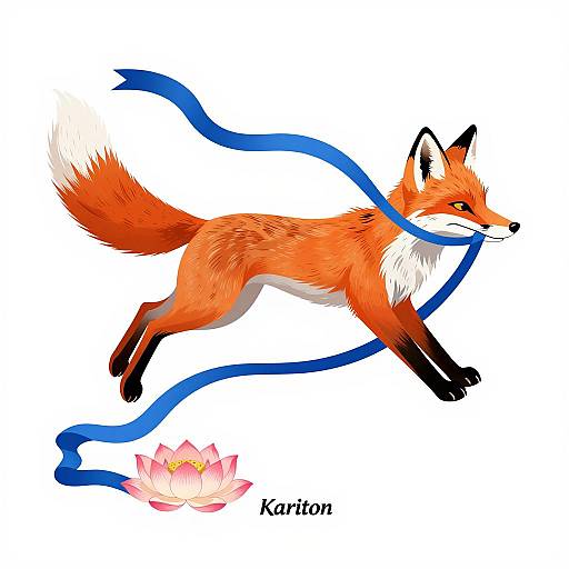 Dynamic Stylized Fox with Lotus Flower