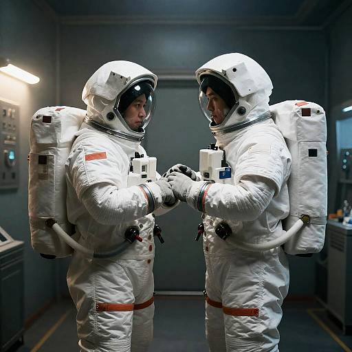 Intense Encounter of Astronauts in Smoke