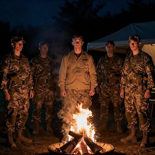 Soldiers Gathering by the Campfire