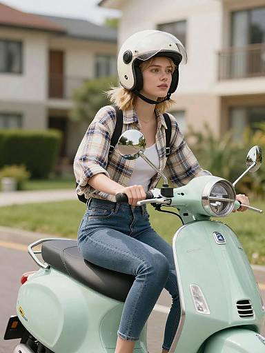 Blonde Woman Riding Mint Scooter