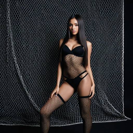 Young Woman in Black Fishnet Lingerie