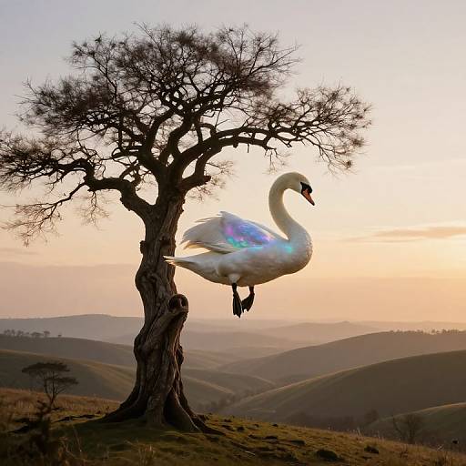 Surreal Swan on Ancient Tree