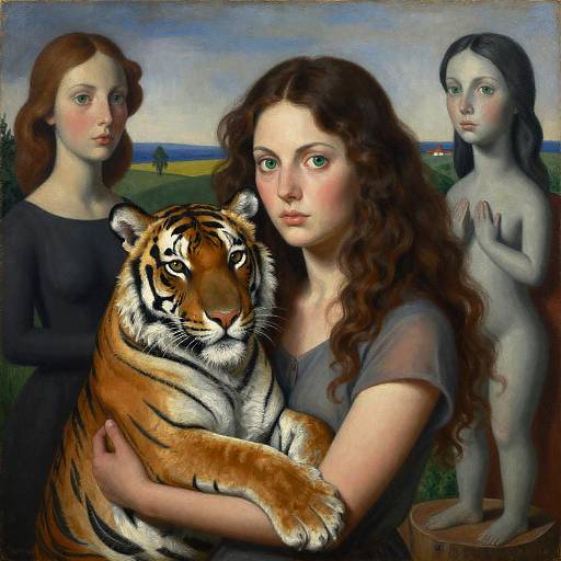 Green-Eyed Woman Holding Albino Tiger