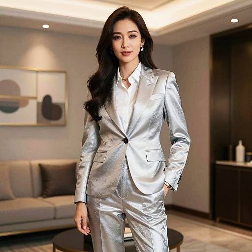 Elegant Woman in Silver Suit