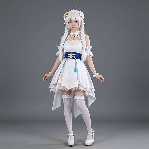 Elegant White-Haired Doll Costume