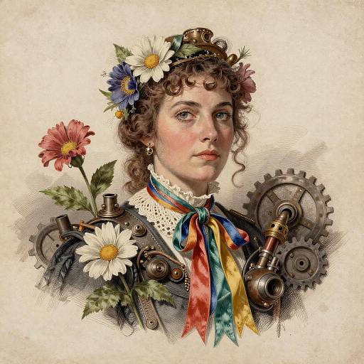 Intricate Diesel-Punk Portrait with Flowers