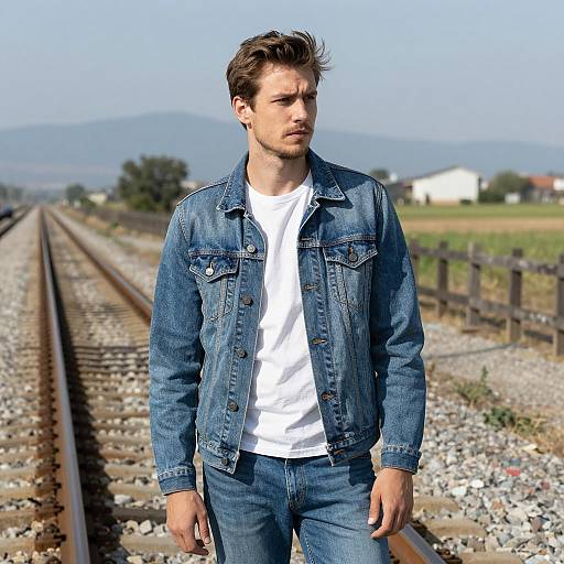 Casual Man on Scenic Railway Tracks
