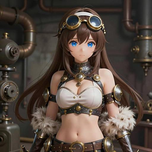 Steampunk Anime Girl in Industrial Setting