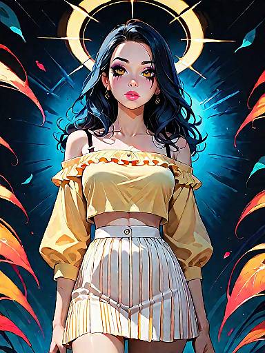 Trendy Woman in Mustard Yellow Crop Top and Striped Skirt