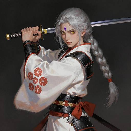 Elf Warrior in Kimono and Armor
