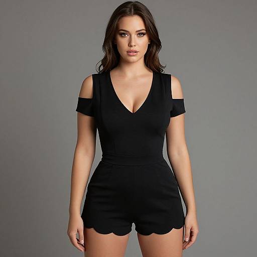 Chic Woman in Black Romper
