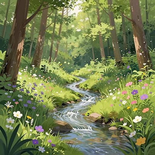 Peaceful Forest Glade Digital Illustration