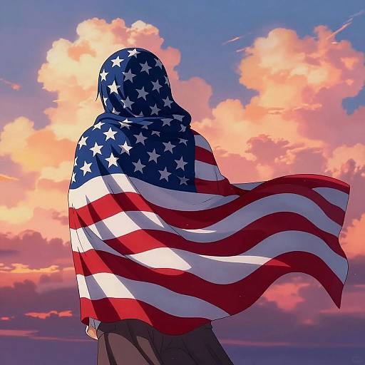 Anime Character with Patriotic Cape