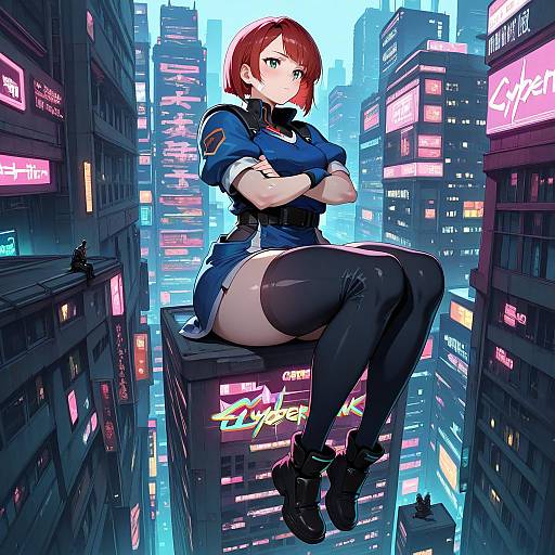Cyberpunk Giant Girl on Cityscape