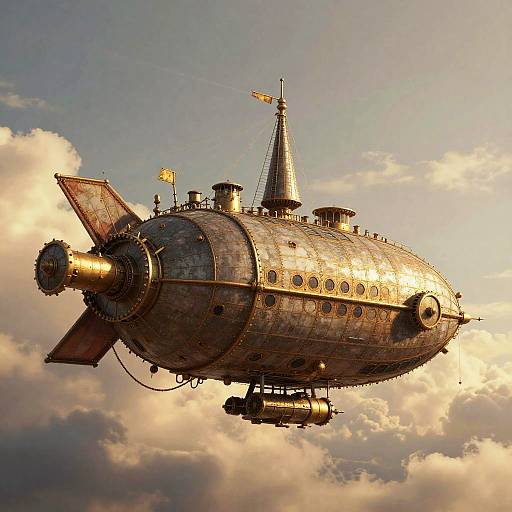 Steampunk Airship Above Clouds