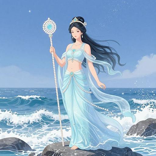 Serene Ocean Goddess Amidst Waves