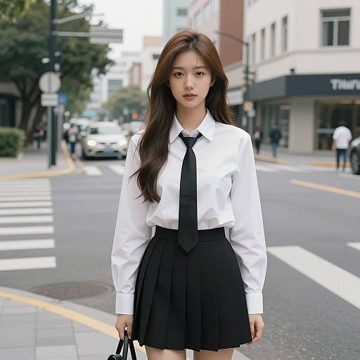 Young Asian Woman Standing on City Street