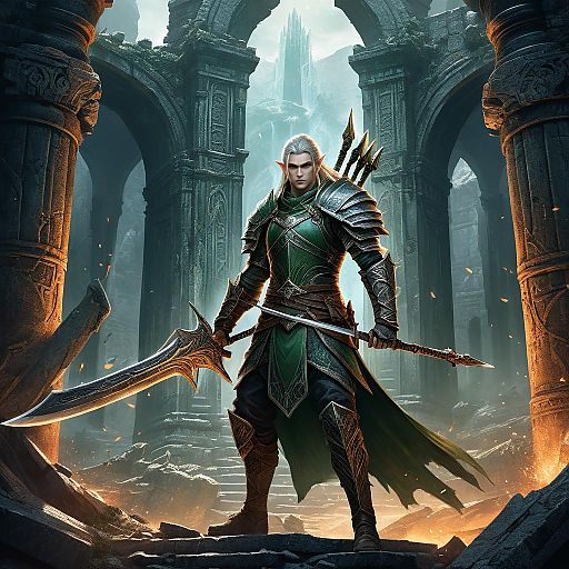 Epic Elven Archer in Ancient Ruins Epic Elven Archer in Ancient Ruins