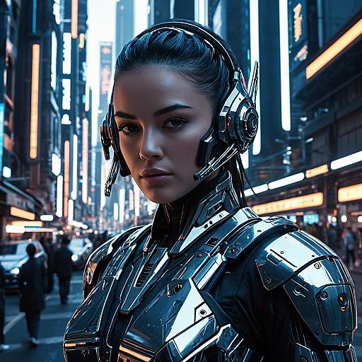 Cybernetic Warrior in Futuristic City
