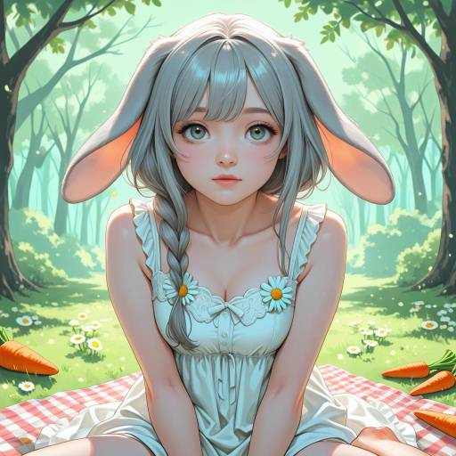 Serene Gray Rabbit in Daisy Patch Serene Gray Rabbit in Daisy Patch