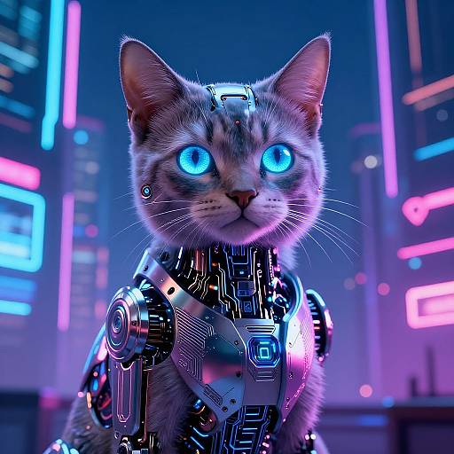 Futuristic Robotic Cat Cyberpunk Art